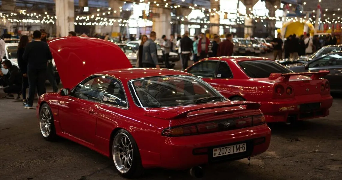 Red Nissan Car Parked